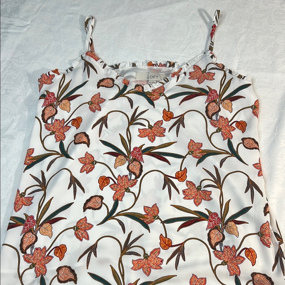 LOFT White and Orange Floral Camisole